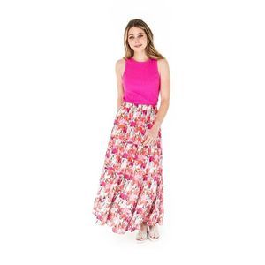 NWT Briton Court Francie Flamingo Tiered Maxi Skirt